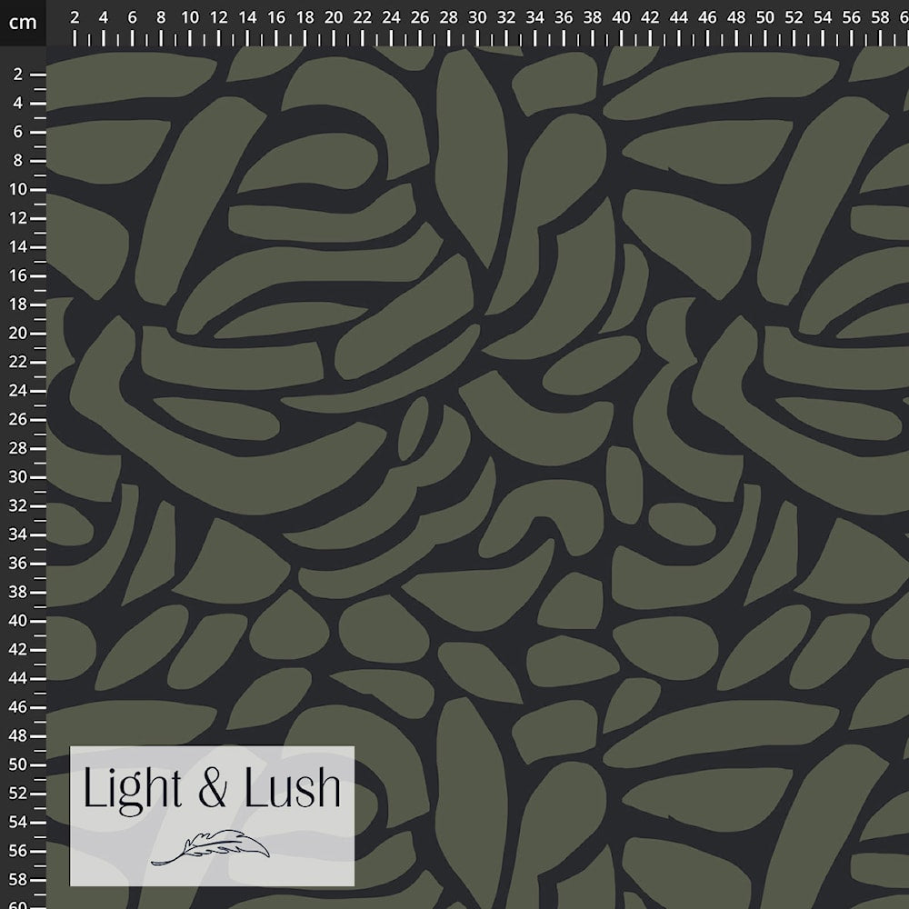 Light & Lush Viskose khaki-schwarz – dunkler gemusterter Stoff aus 100 % Viskose, 145 cm breit